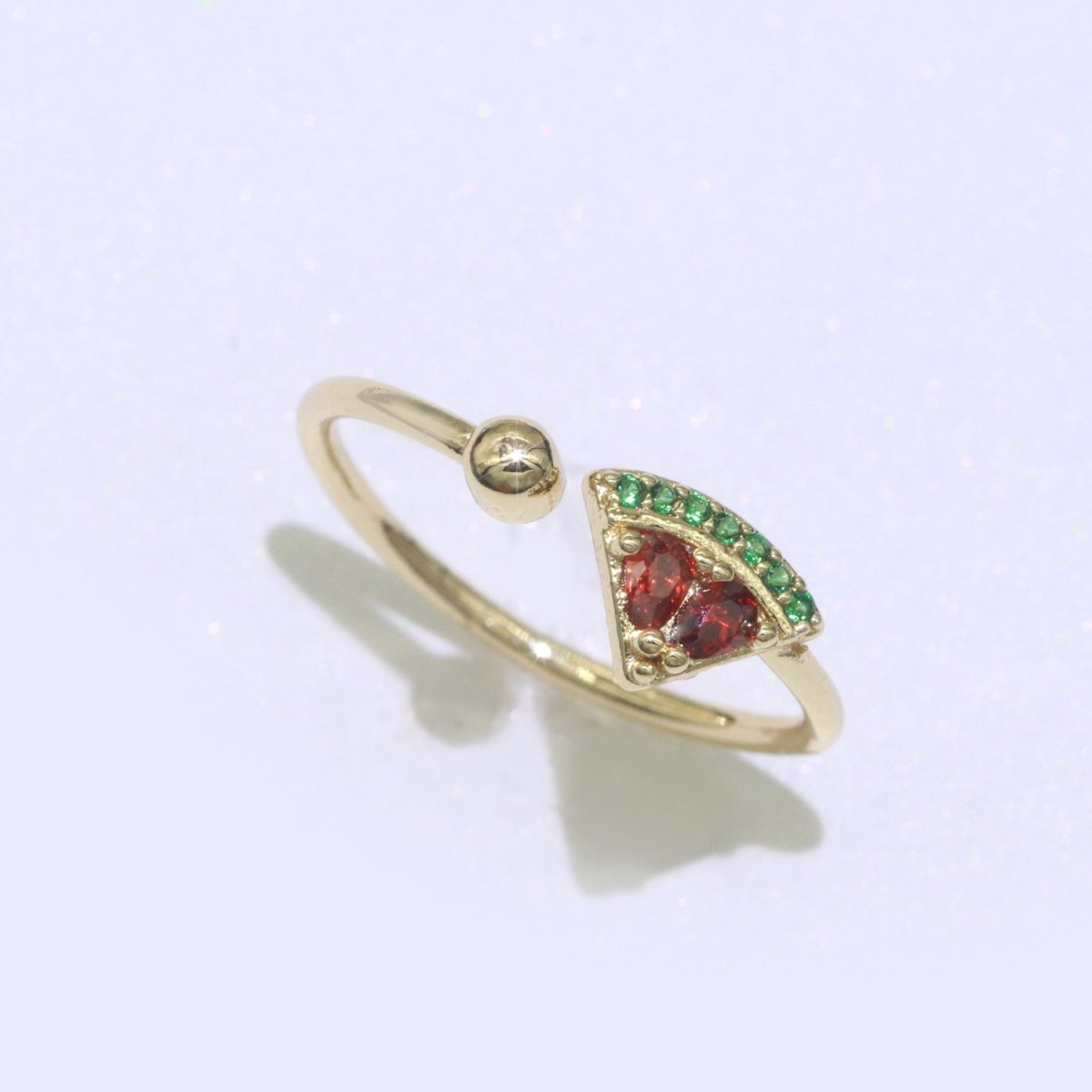 Dainty Watermelon ring, Gold Mini Fruit Ring, Dainty Stackable Rings, Open Adjustable Ring Crystal Tropical Fruits Ring O-453 - DLUXCA