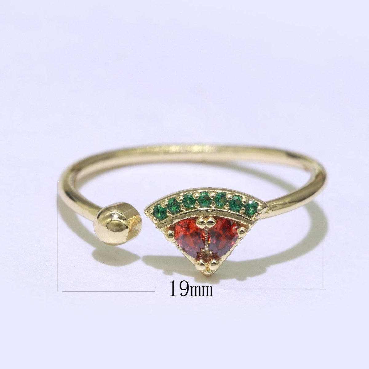 Dainty Watermelon ring, Gold Mini Fruit Ring, Dainty Stackable Rings, Open Adjustable Ring Crystal Tropical Fruits Ring O-453 - DLUXCA