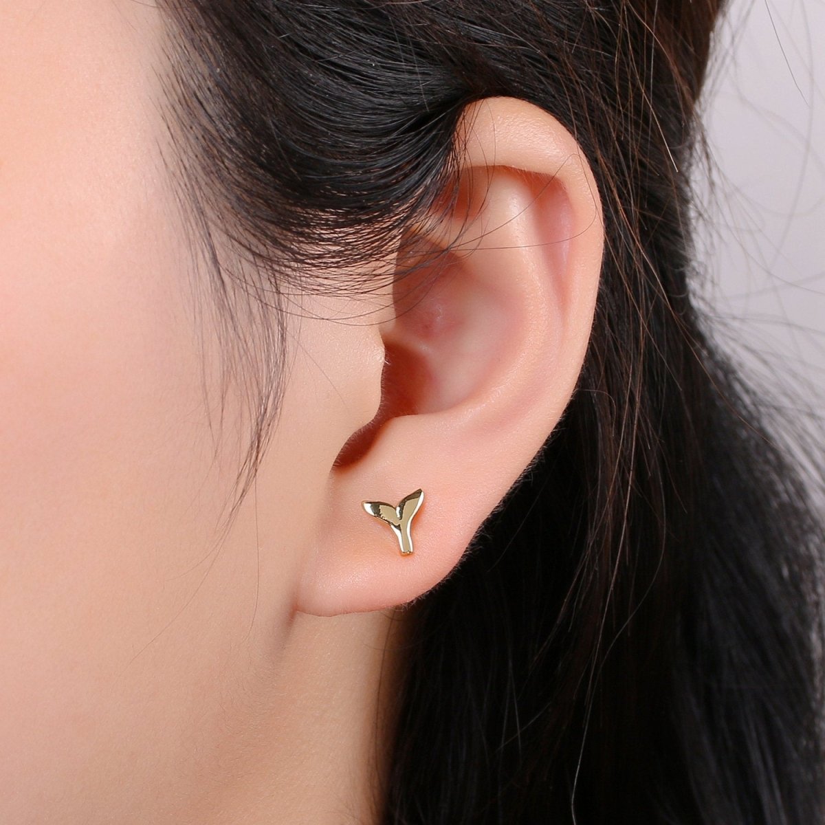 Dainty Whale Tail Stud Earring, Gold Fish Earring, Dainty Mermaid Earrings, Animal Studs, Minimalist Stud Earrings, Cartilage Earrings Q-290 - DLUXCA