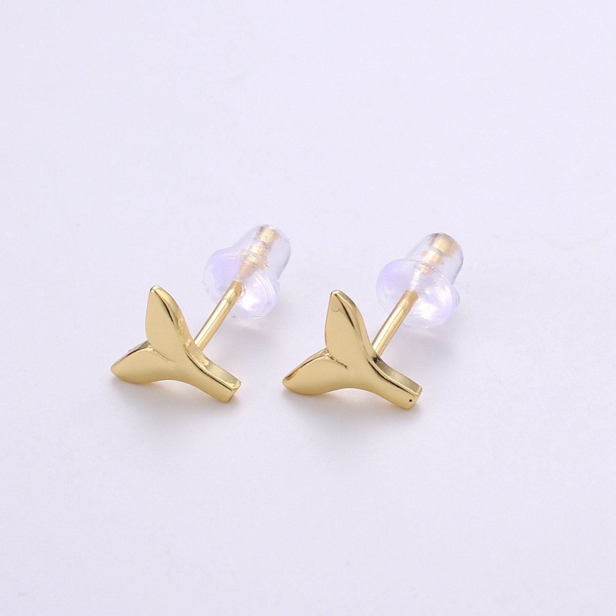 Dainty Whale Tail Stud Earring, Gold Fish Earring, Dainty Mermaid Earrings, Animal Studs, Minimalist Stud Earrings, Cartilage Earrings Q-290 - DLUXCA