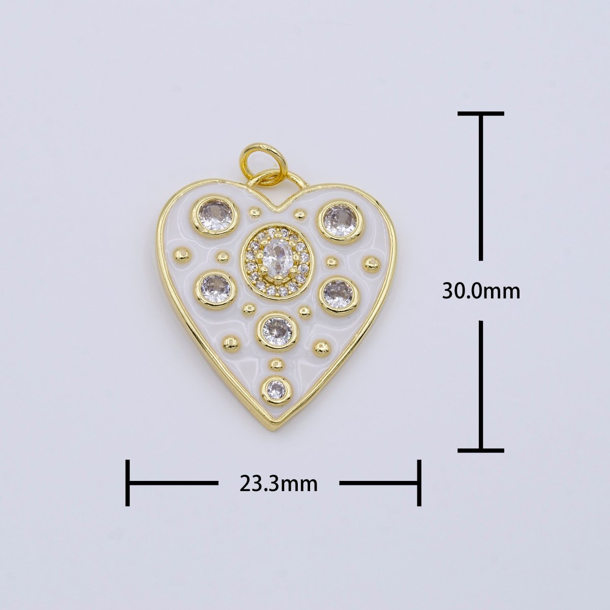 Dainty White Enamel Heart Charm, Gold Filled Over Brass Heart Charm with CZ Bubble for Necklace Bracelet Earring Supply AC976 - DLUXCA