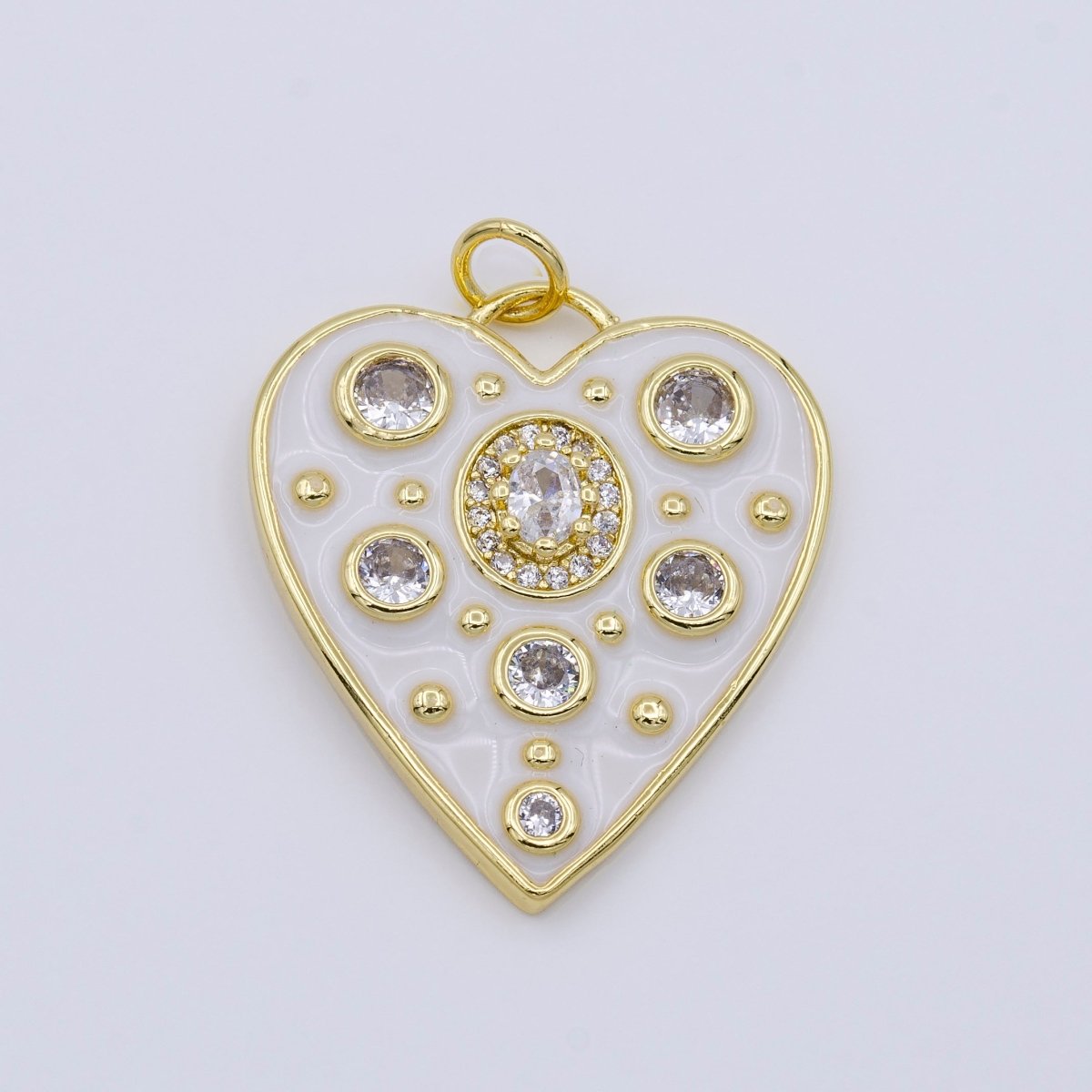 Dainty White Enamel Heart Charm, Gold Filled Over Brass Heart Charm with CZ Bubble for Necklace Bracelet Earring Supply AC976 - DLUXCA