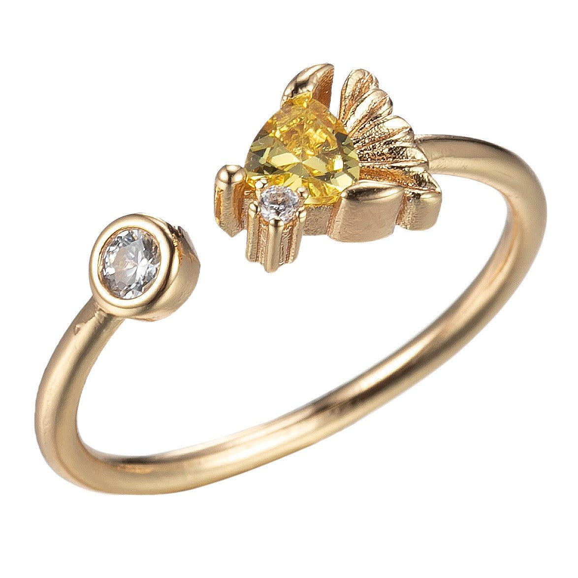 Dainty Yellow Cubic Ring Gold Band Open Adjustable Ring O-989 - DLUXCA