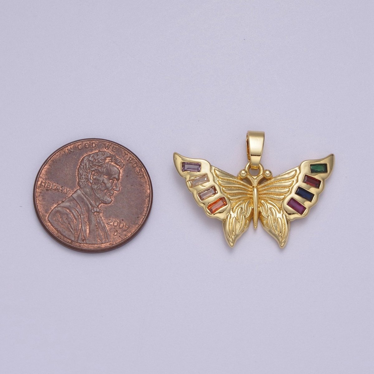 Dainty Yellow Gold Mariposa Butterfly Cham Pendant N-599 - DLUXCA