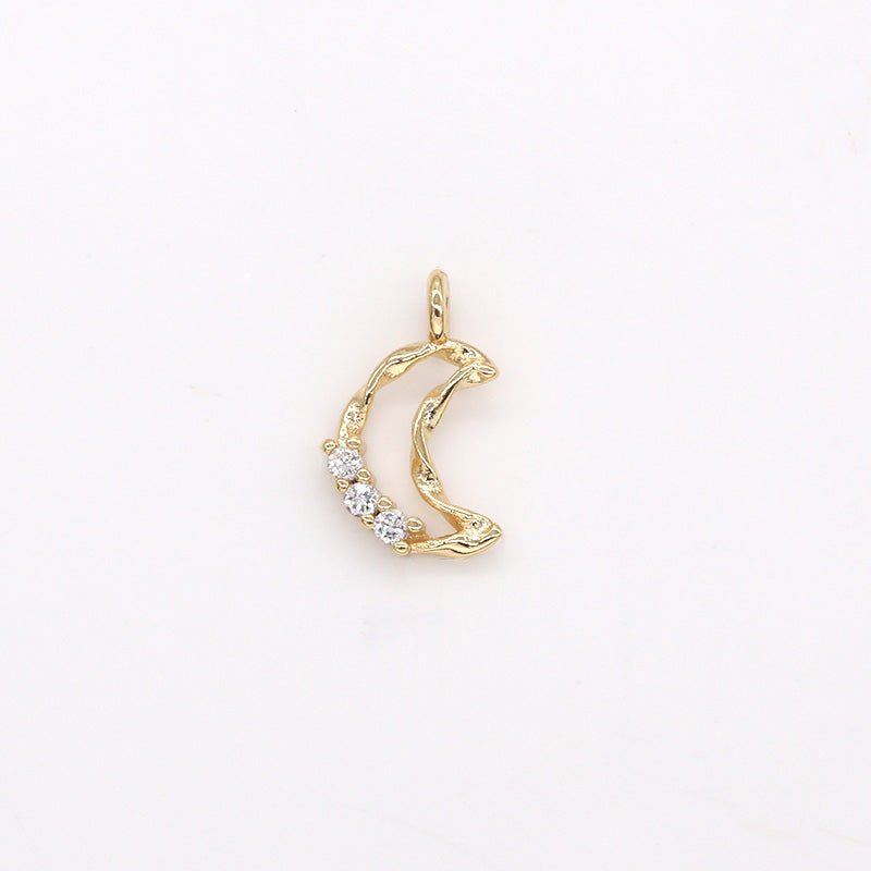 Dainty Zirconia Beaded Crescent Moon Charm CZ Moon & Star Nature Sky Space Charm Pendant GP-315 - DLUXCA