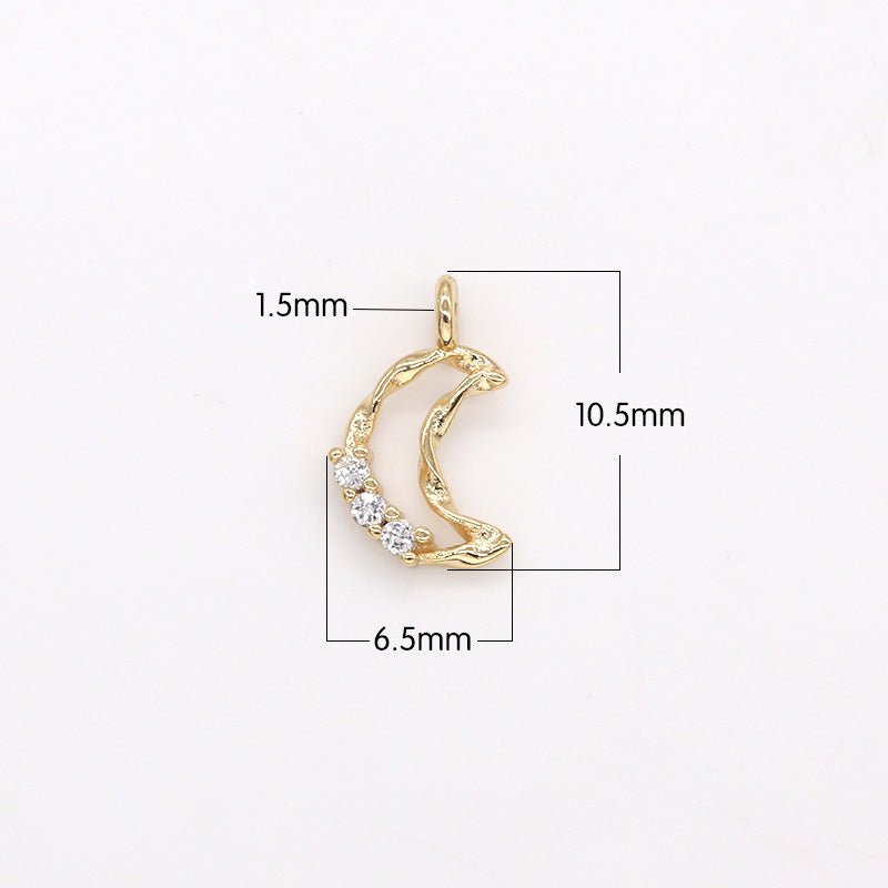 Dainty Zirconia Beaded Crescent Moon Charm CZ Moon & Star Nature Sky Space Charm Pendant GP-315 - DLUXCA