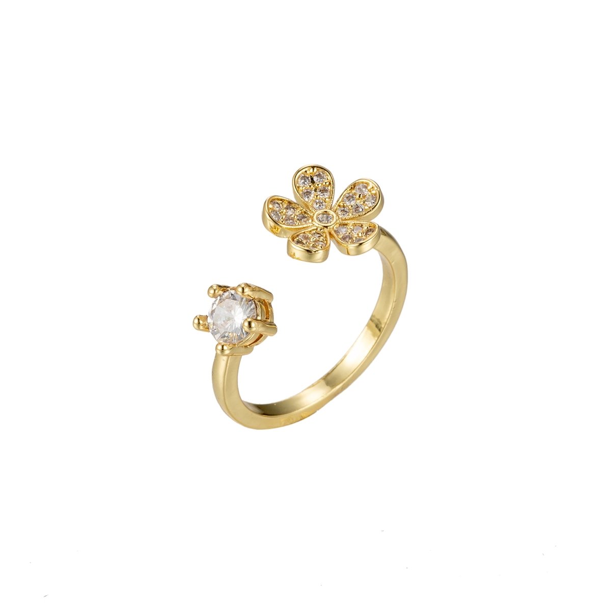 Daisy Floral Adjustable Ring Gold Daisy Ring Flower Ring Adjustable Ring Gold Color Ring for stackable Jewelry US Size 7 O-356 - DLUXCA