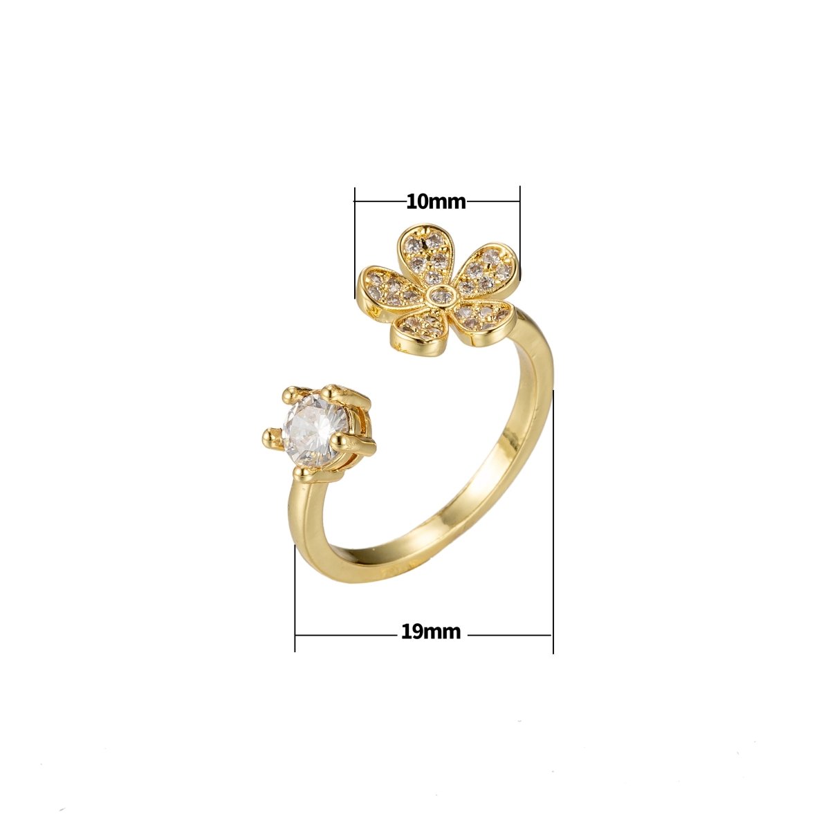 Daisy Floral Adjustable Ring Gold Daisy Ring Flower Ring Adjustable Ring Gold Color Ring for stackable Jewelry US Size 7 O-356 - DLUXCA