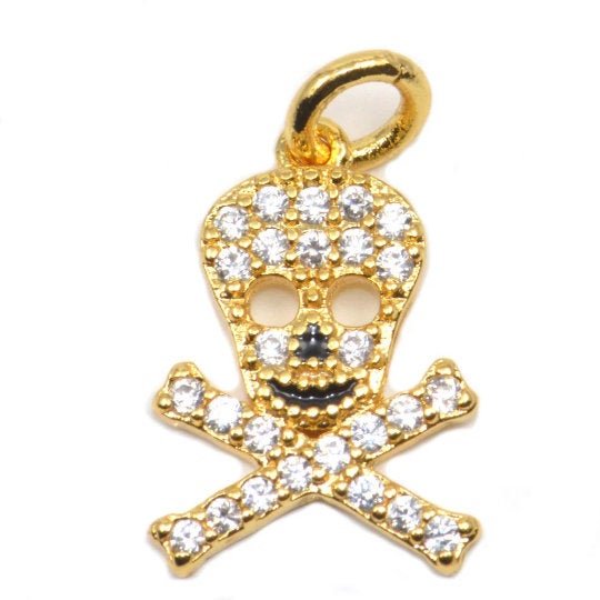 Danger Skull Sign Necklace Pendant Jewelry Charm Connector Genuine Cubic Zirconia Crystal Pave Style Copper Finding for Jewelry Making D-026 M-738 - DLUXCA