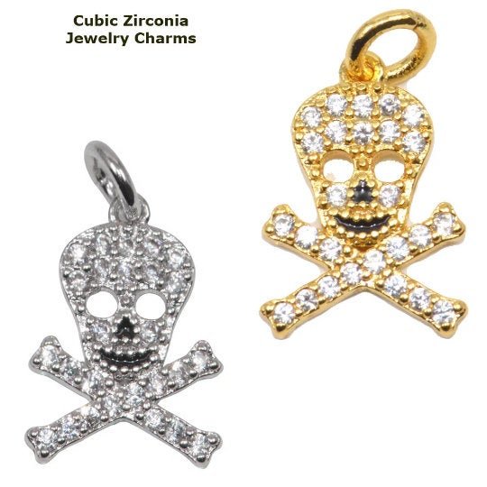 Danger Skull Sign Necklace Pendant Jewelry Charm Connector Genuine Cubic Zirconia Crystal Pave Style Copper Finding for Jewelry Making D-026 M-738 - DLUXCA