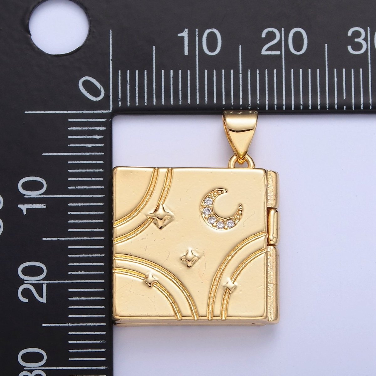Dangle Book Locket Pendant Crescent Moon Star Locket Charm Necklace 14K Gold Filled I-233 I-236 - DLUXCA