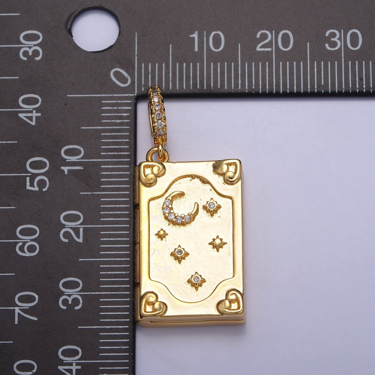 Dangle Book Locket Pendant Crescent Moon Star Locket Charm Necklace 14K Gold Filled J-482 - DLUXCA