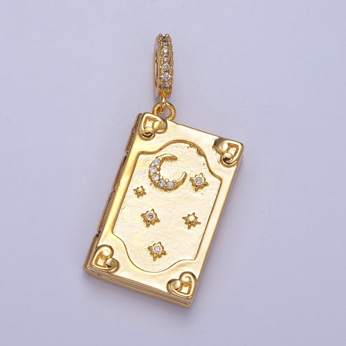 Dangle Book Locket Pendant Crescent Moon Star Locket Charm Necklace 14K Gold Filled J-482 - DLUXCA