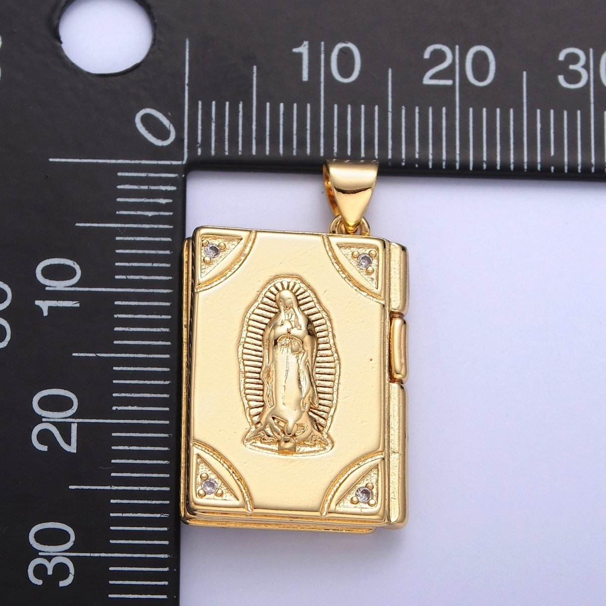 Dangle Book Locket Pendant VIRGIN MARY Lady Guadalupe Locket Charm Necklace 14K Gold Filled I-227 I-230 - DLUXCA