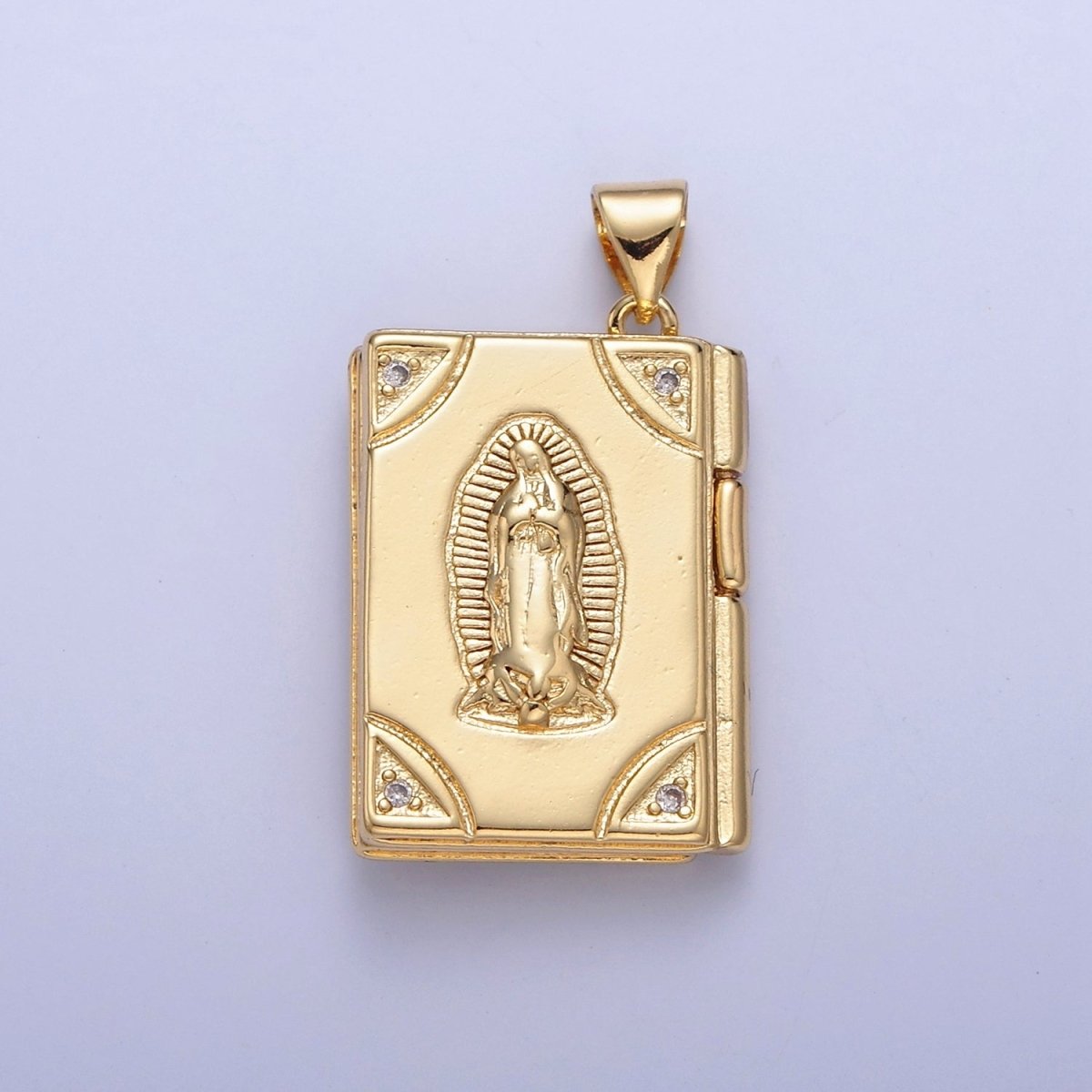 Dangle Book Locket Pendant VIRGIN MARY Lady Guadalupe Locket Charm Necklace 14K Gold Filled I-227 I-230 - DLUXCA