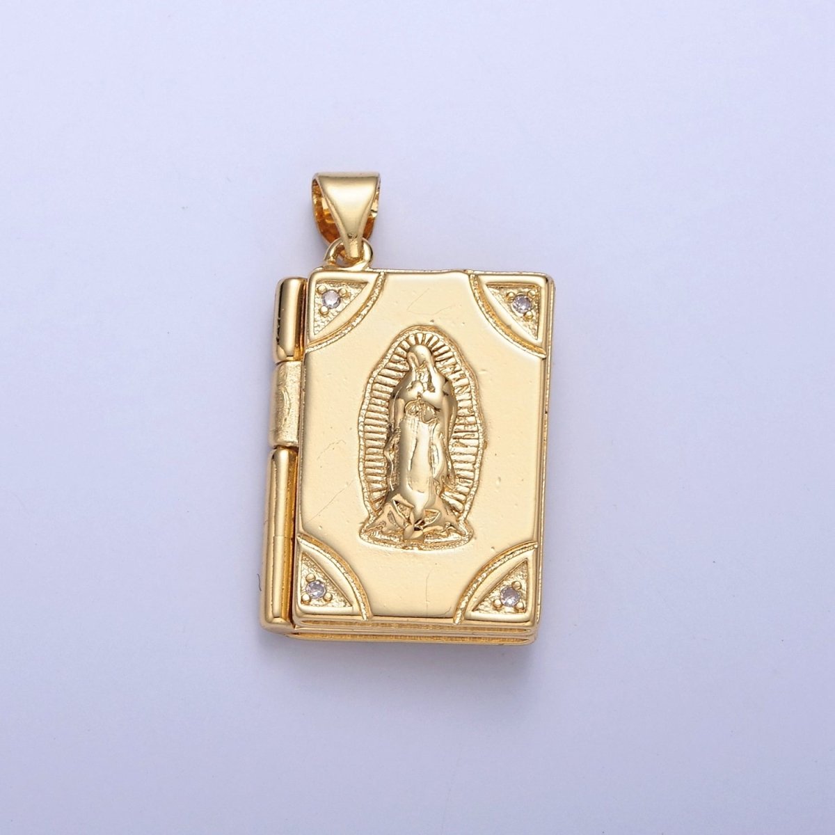 Dangle Book Locket Pendant VIRGIN MARY Lady Guadalupe Locket Charm Necklace 14K Gold Filled I-227 I-230 - DLUXCA