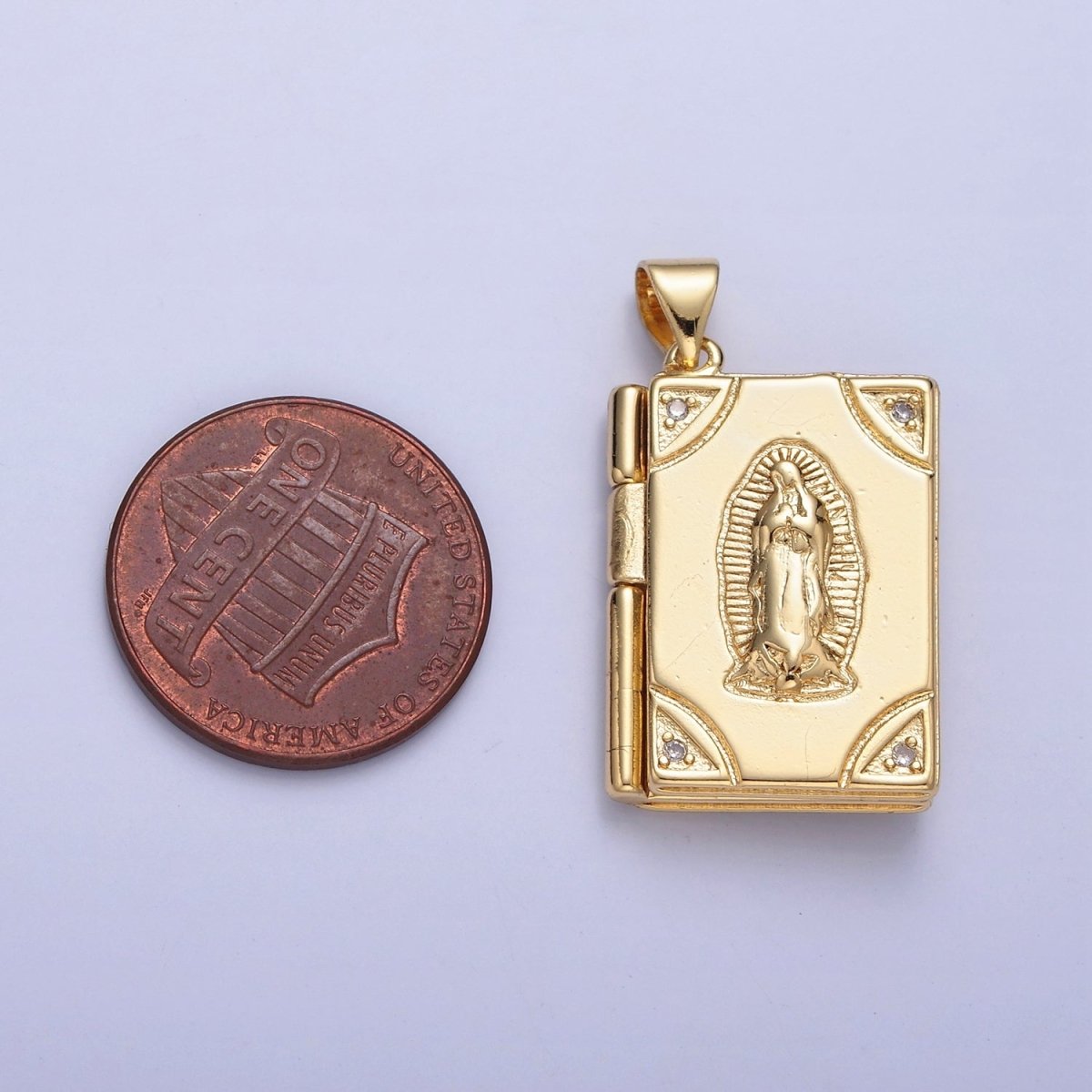 Dangle Book Locket Pendant VIRGIN MARY Lady Guadalupe Locket Charm Necklace 14K Gold Filled I-227 I-230 - DLUXCA