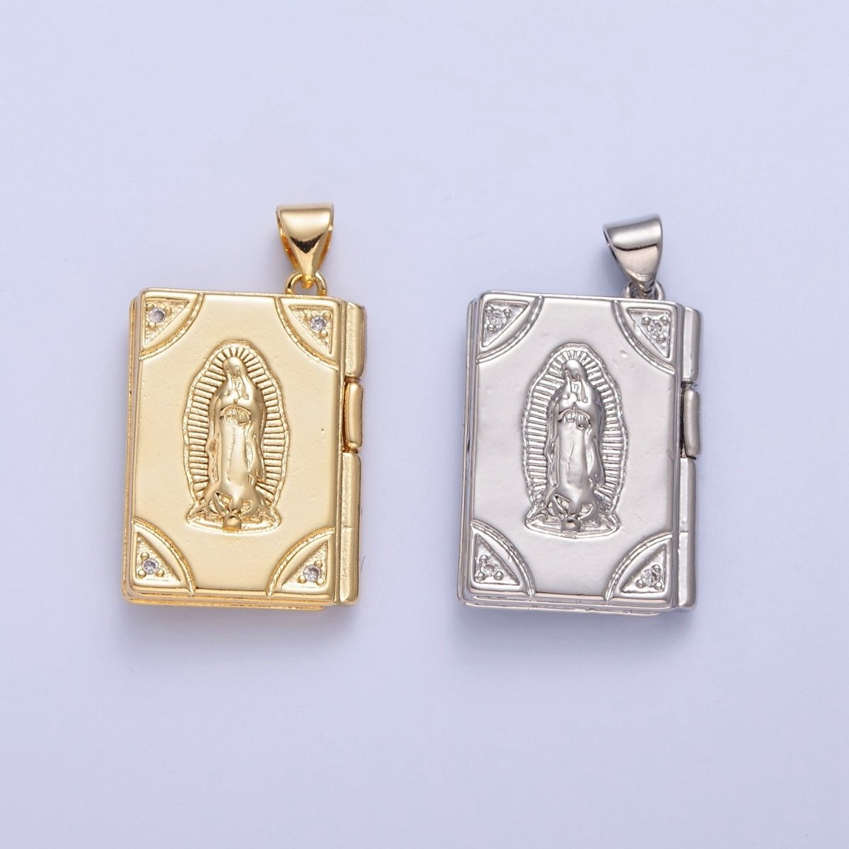 Dangle Book Locket Pendant VIRGIN MARY Lady Guadalupe Locket Charm Necklace 14K Gold Filled I-227 I-230 - DLUXCA