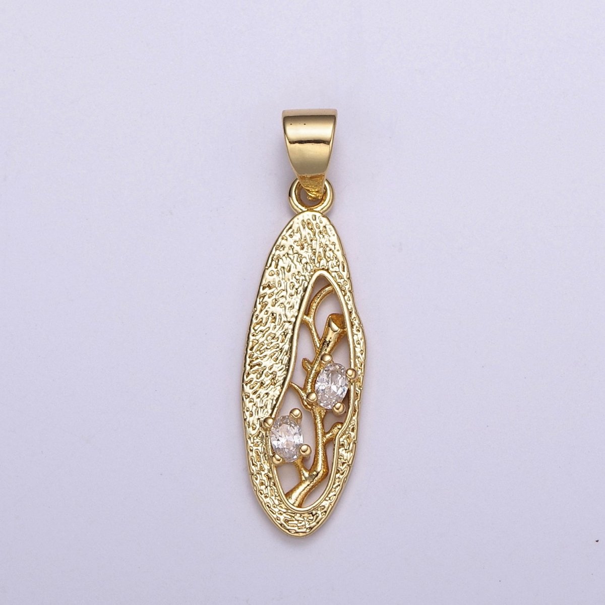 Dangle Branch Tree with Cubic Zirconia CZ Stone in 24k Gold Filled N-530 - DLUXCA