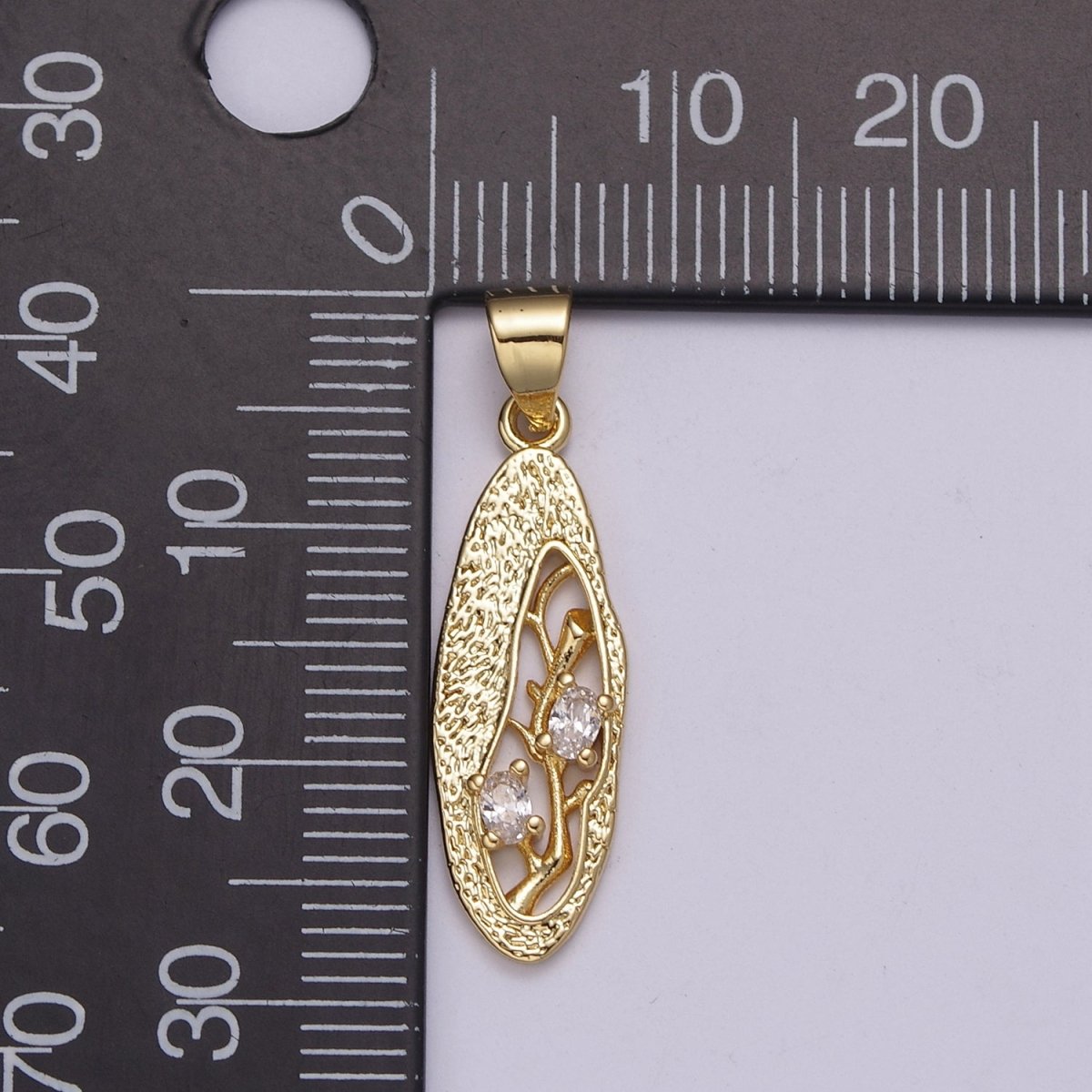 Dangle Branch Tree with Cubic Zirconia CZ Stone in 24k Gold Filled N-530 - DLUXCA