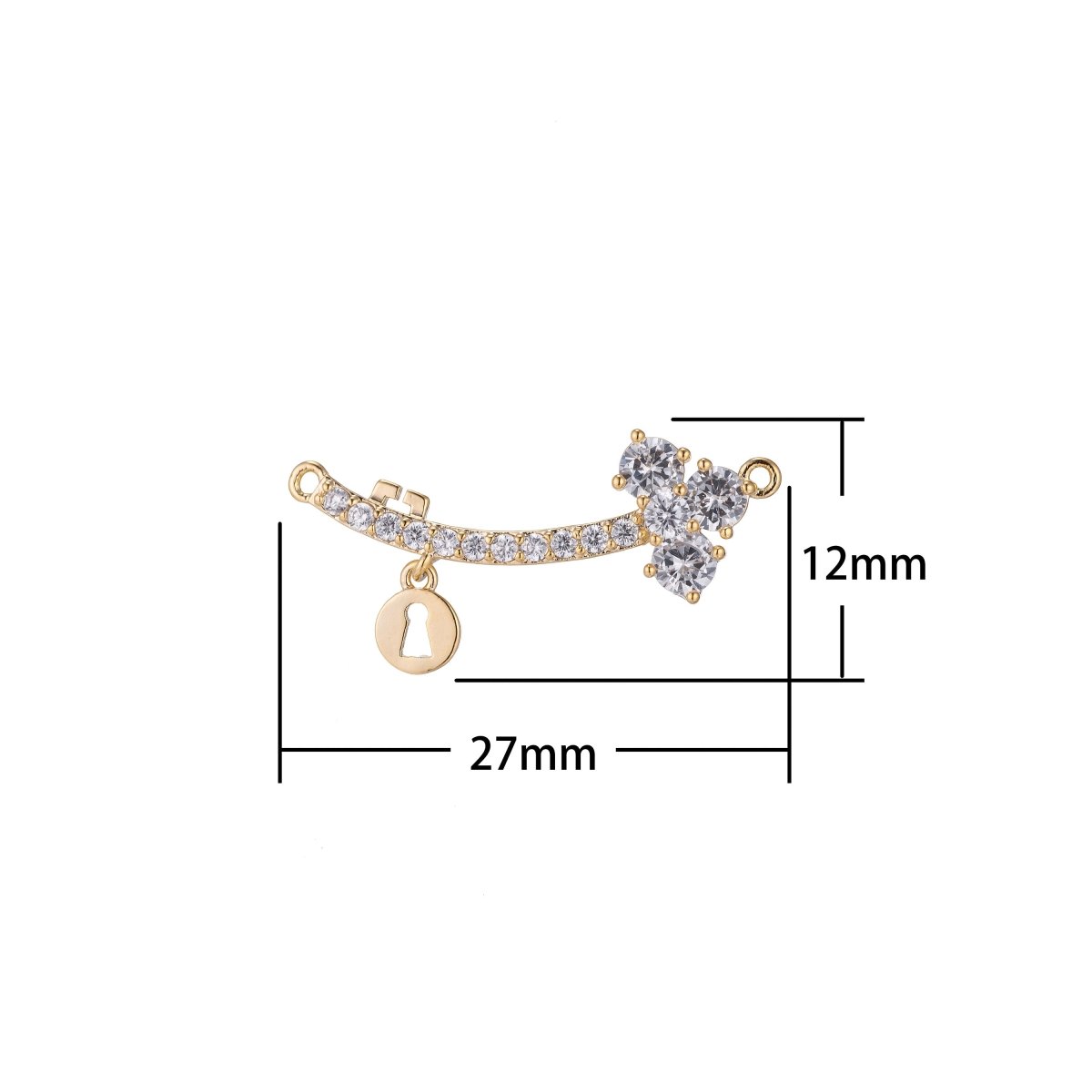 Dangle Gold Key Lock Bracelet Connector, Romantic Look Gorgeous Micro Pave CZ Charm, Modern Bent Locked Necklace Pendant for Jewelry Making F-752 - DLUXCA