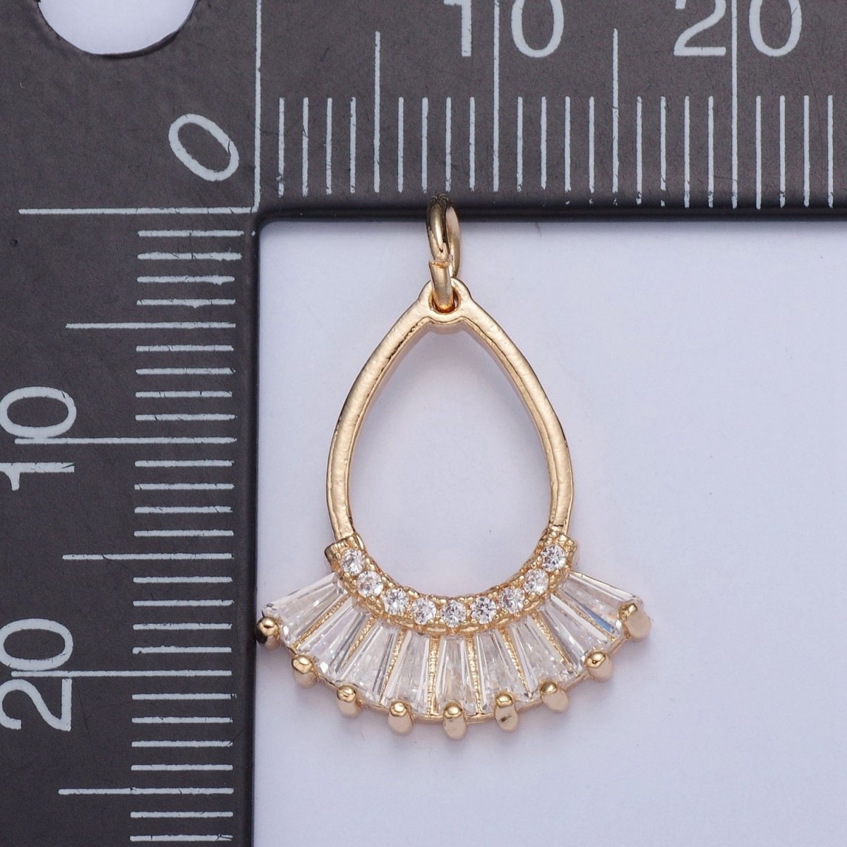 Dangle Gold Tear Drop Charm with Baguette Stone X-021 - DLUXCA