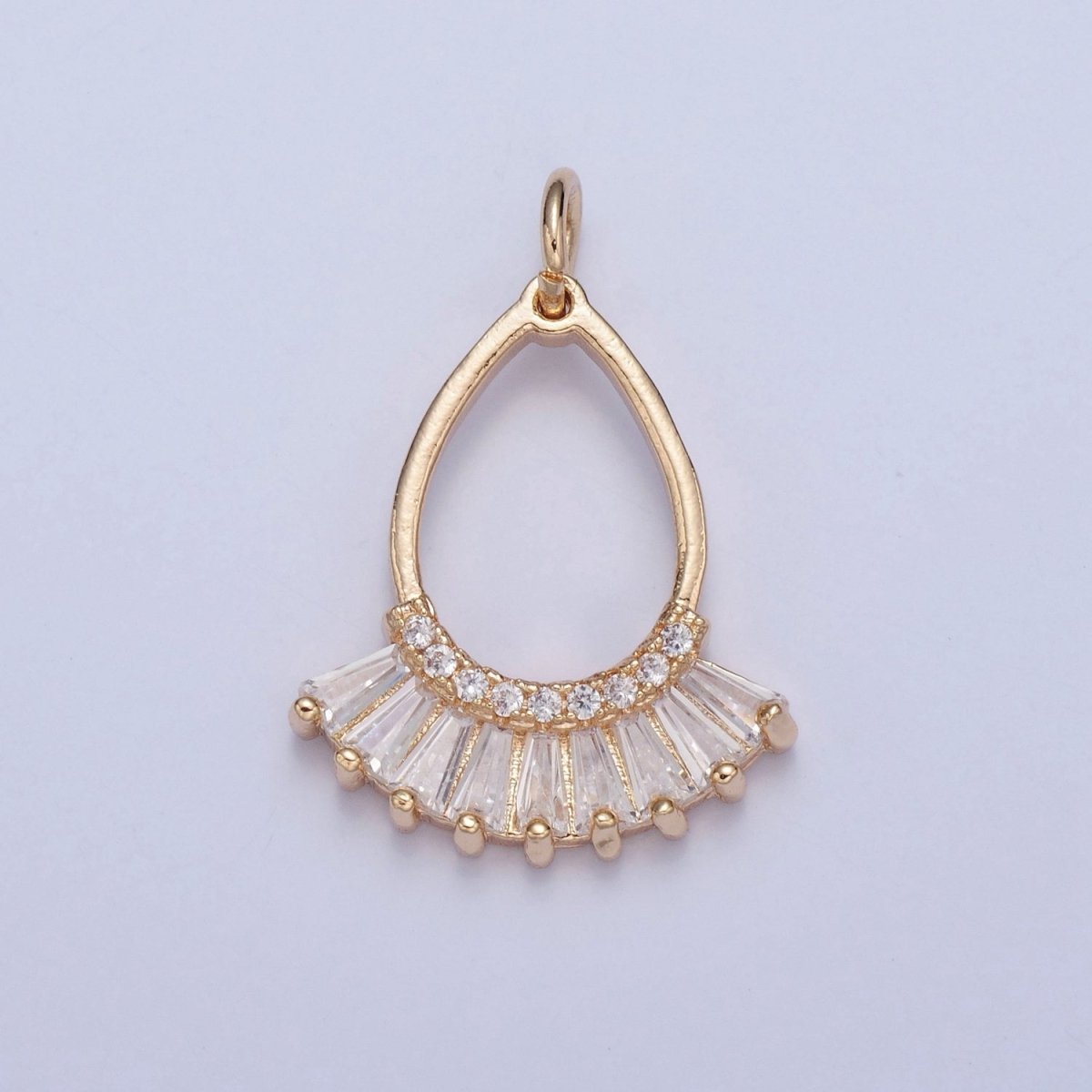 Dangle Gold Tear Drop Charm with Baguette Stone X-021 - DLUXCA