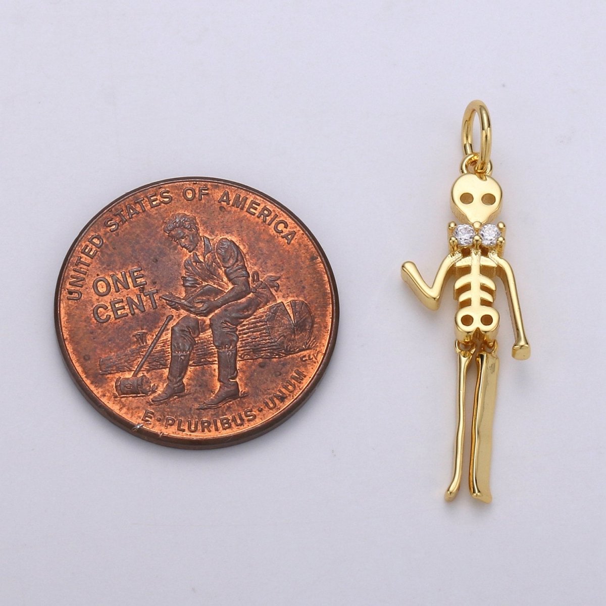 Day of the Dead Charm - Dia de los Muertos Pendant - Miniature Skeleton Gold Skull Charm for Halloween Necklace Jewelry Supply D-684 D-691 - DLUXCA