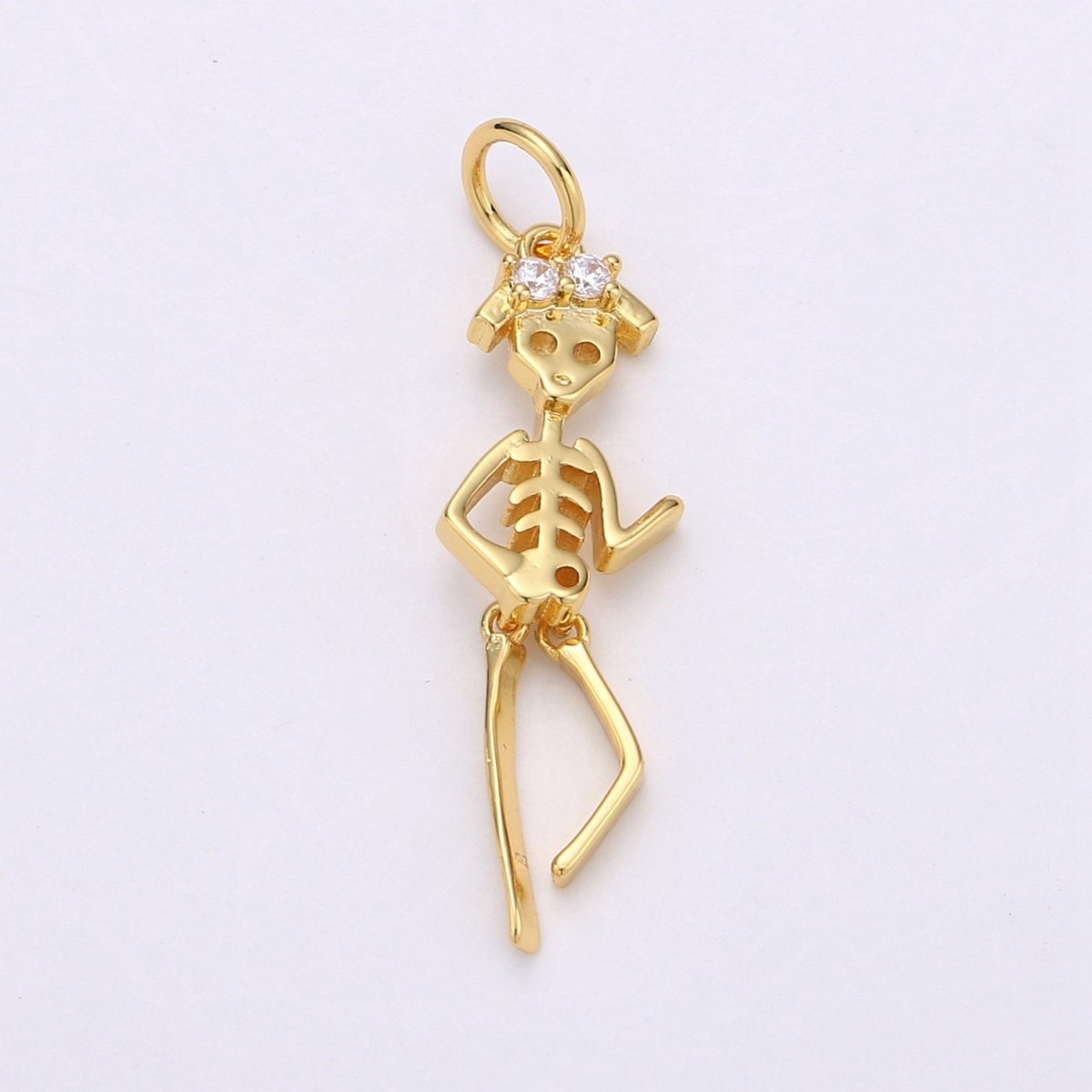 Day of the Dead Charm - Dia de los Muertos Pendant - Miniature Skeleton Gold Skull Charm for Halloween Necklace Jewelry Supply D-684 D-691 - DLUXCA