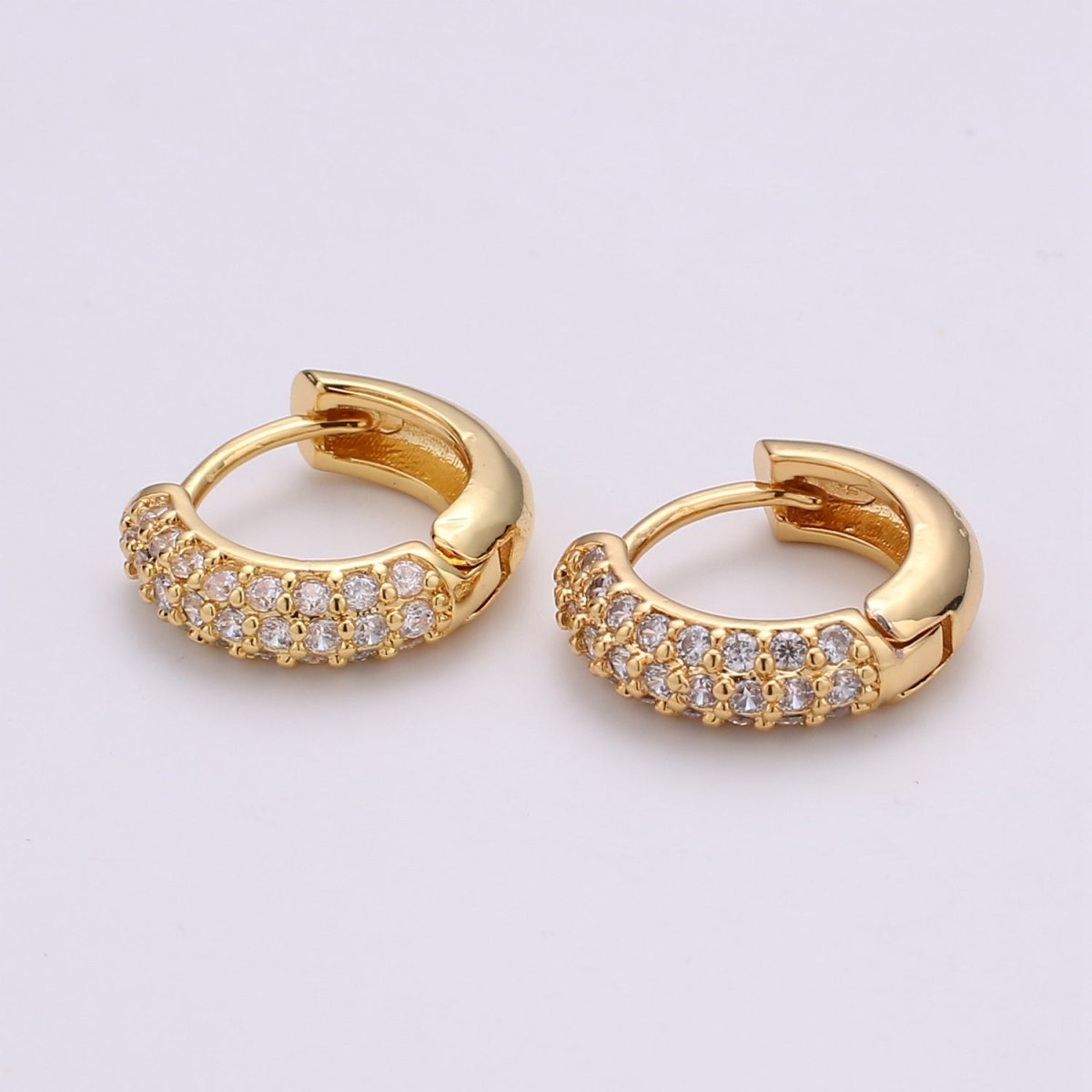 DEL- 15mm Gold with Black Micro Pave Crystal Zirconia Huggie Hoops Q125-Q130 - DLUXCA