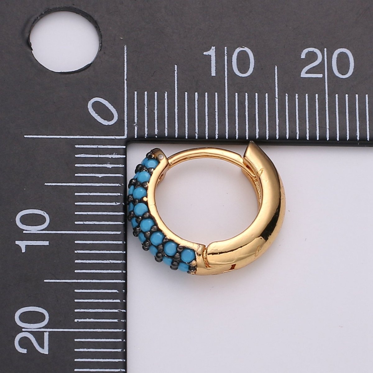 DEL- 15mm Gold with Black Micro Pave Crystal Zirconia Huggie Hoops Q125-Q130 - DLUXCA