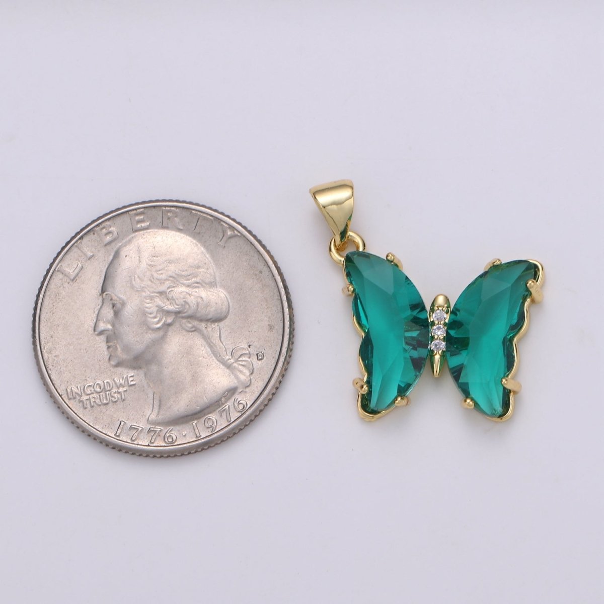 DEL- 1pc 20x17mm Wholesale Gold-Filled Mariposa Butterfly Pendant Charm with Clear Glass Wings, Charms for Necklace Bracelet Anklet Making - DLUXCA
