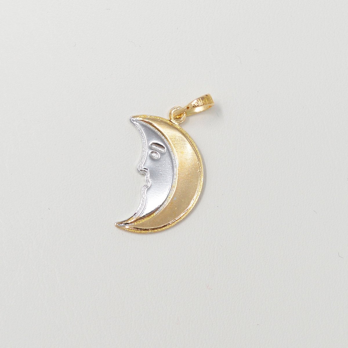 DEL- 1pc 27x13mm Wholesale 14K Gold Filled Face in the Moon Pendant Charm, Two Tone Gold and Silver Crescent Moon Pendant for Necklace Bracelet Anklet Making - DLUXCA