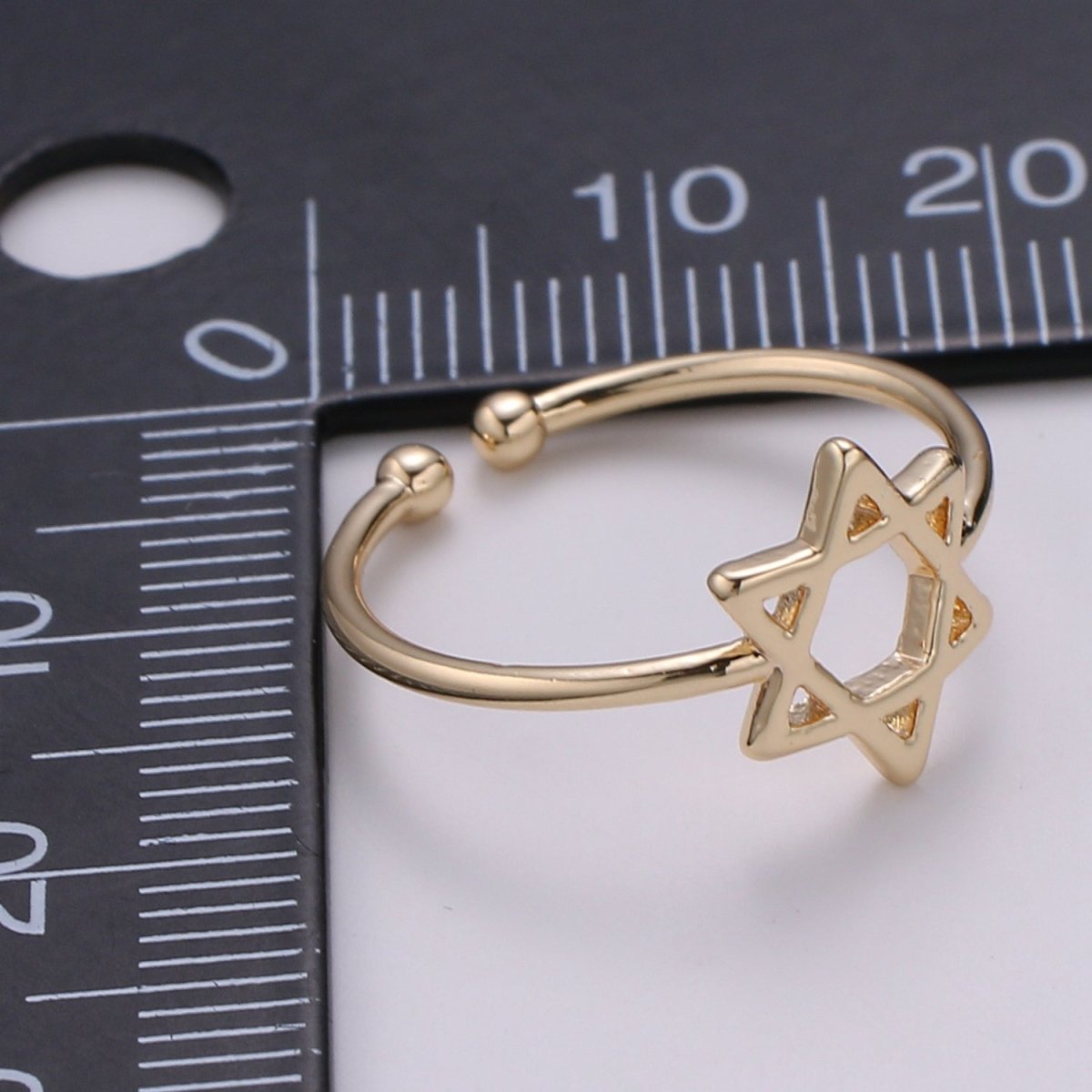 DEL-1pc Star of David 18k Gold Ring, Adjustable Gold Curb Ring, Star Simple Ring, Galaxy Ring- 253 - DLUXCA
