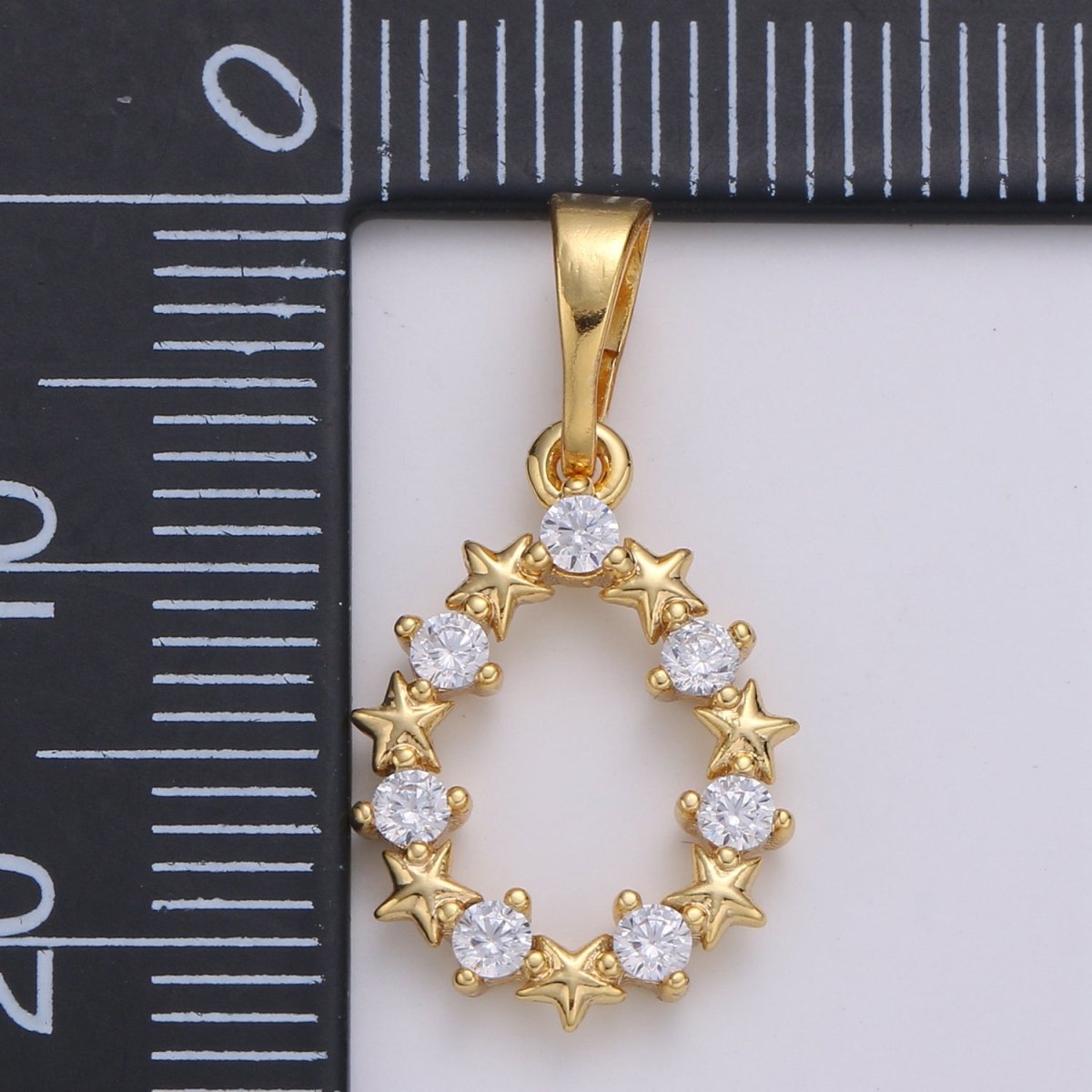 DEL- 24K Gold Filled Dainty Star Tear Drop Oval Shape Cubic Zirconia Necklace Pendant Bracelet Earring Charm for Jewelry Making 22mmx11.5mm - DLUXCA