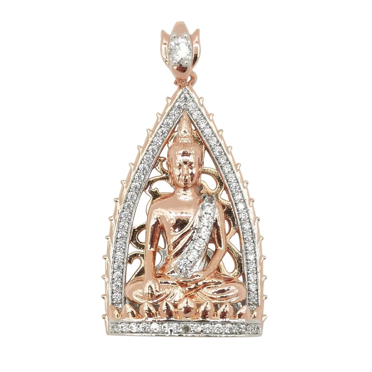 DEL- 30x19mm Wholesale 18K Gold-Filled Rose Gold Buddha Pendant with Micro Pave CZ Rhinestones, Pendant for Necklace Bracelet Anklet Making - DLUXCA
