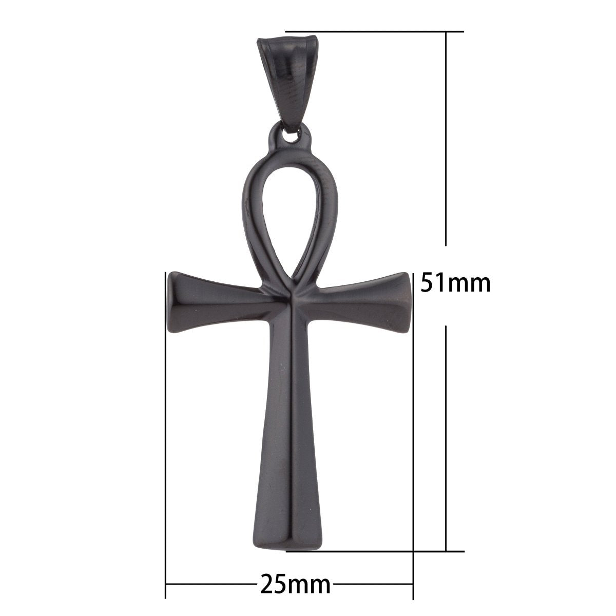 DEL- Black Gold Filled Ankh, Symbol of Life, Pantheon, Crux Ansata, Cubic Zirconia DIY Necklace Pendant Charm Bead Bails for Jewelry Making - DLUXCA