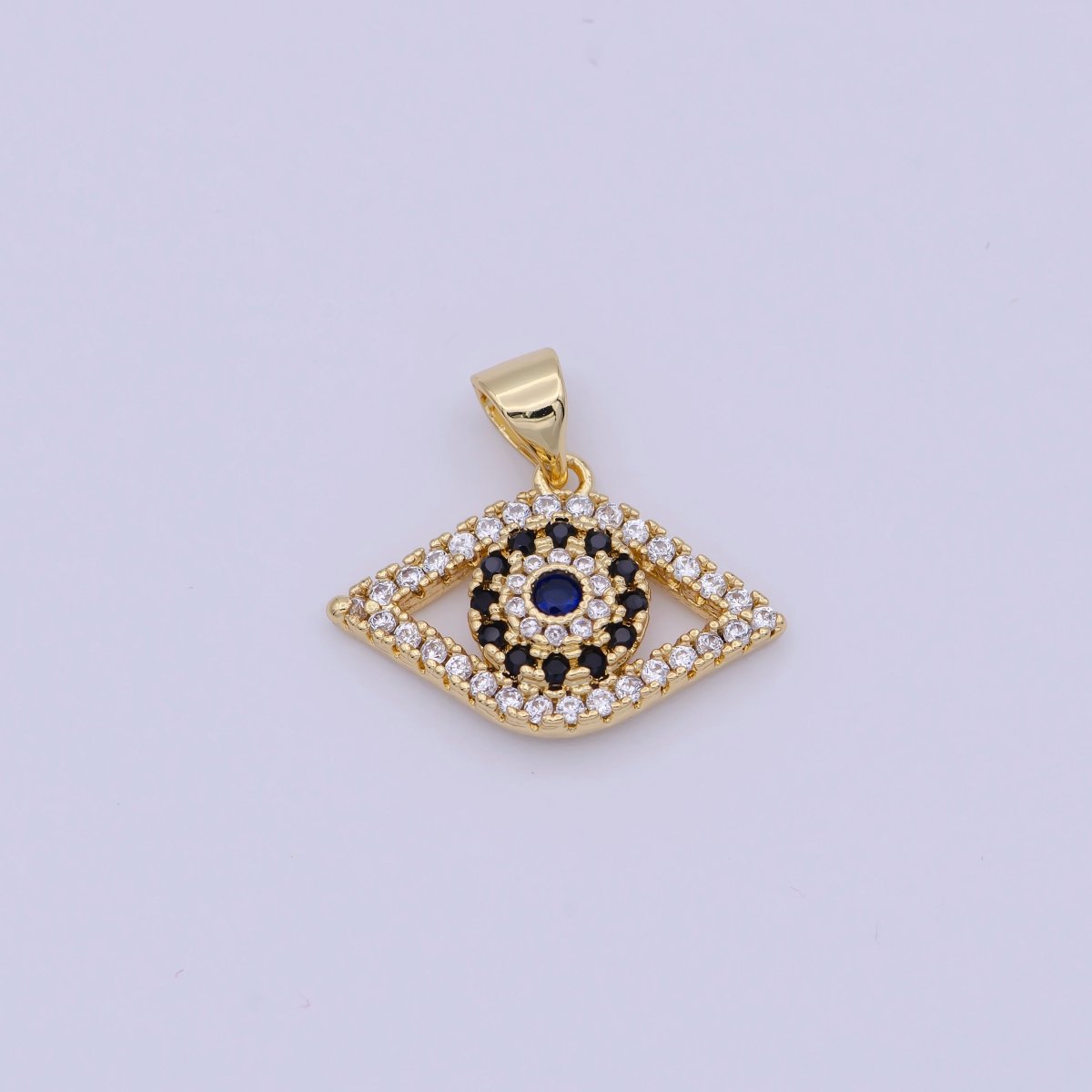 DEL-Dainty Cubic Evil Eye Pendant Clear Micro Pave Eye Charm for Minimalist Jewelry I-180 - DLUXCA