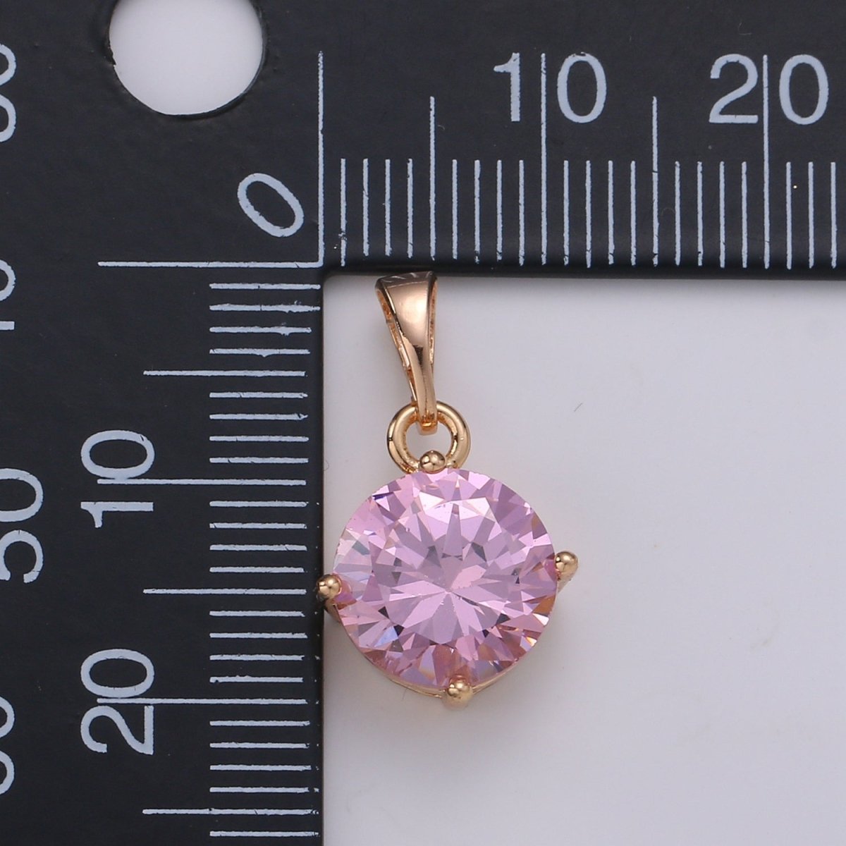 DEL- Gemstone Round Charm, Pink Solitaire Cz Pendant, 20x10mm, 18k Gold Filled Pendant Dangle Jewelry, Necklace Earring Valentine Gift J-098 - DLUXCA