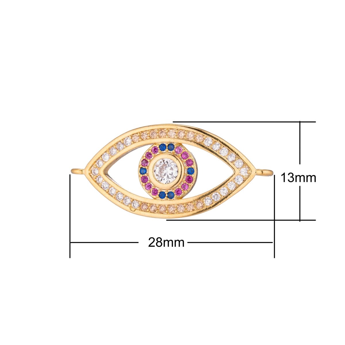 DEL- Gold Turkish Evil Eye, Lucky Charm, Safe Protection, Wish Well, Cubic Zirconia Bracelet Charm Bead Finding Connector For Jewelry Making F-252 - DLUXCA
