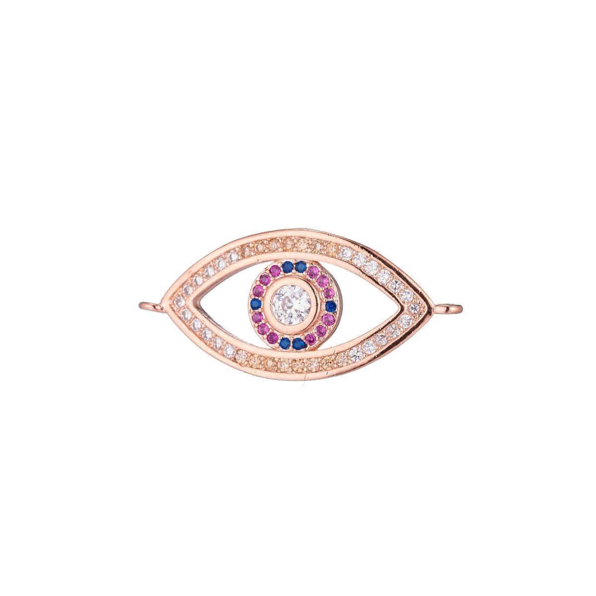 DEL- Rose gold Evil Eye, Luck Lucky Charm, Fortunate in Life, Legend, Cubic Zirconia Bracelet Charm Bead Finding Connector For Jewelry Making F-252 - DLUXCA