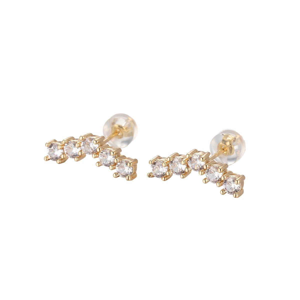 DEL-Tiny Five Stones Climber Stud Earrings Crystal Encrusted, Wedding Earrings, Minimalist Stud Earrings, bridesmaids earring, Bridal Earrings - DLUXCA