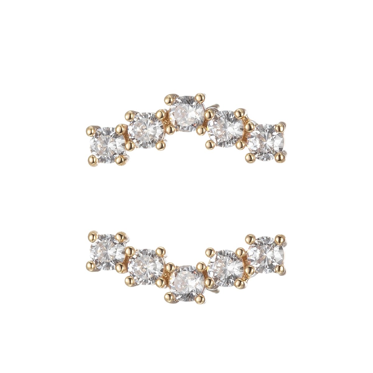 DEL-Tiny Five Stones Climber Stud Earrings Crystal Encrusted, Wedding Earrings, Minimalist Stud Earrings, bridesmaids earring, Bridal Earrings - DLUXCA
