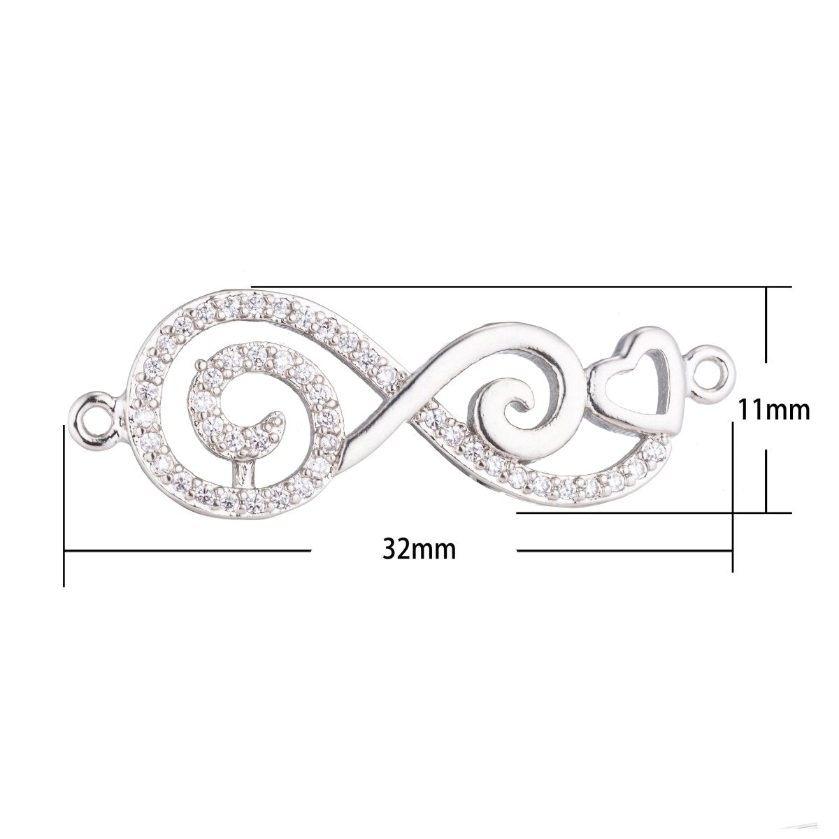 DEL- White Gold Filled Flower Swirl, Love, Heart Lover Cubic Zirconia Bracelet Connector Charm, Necklace Pendant, Findings for Jewelry Making F-152 - DLUXCA