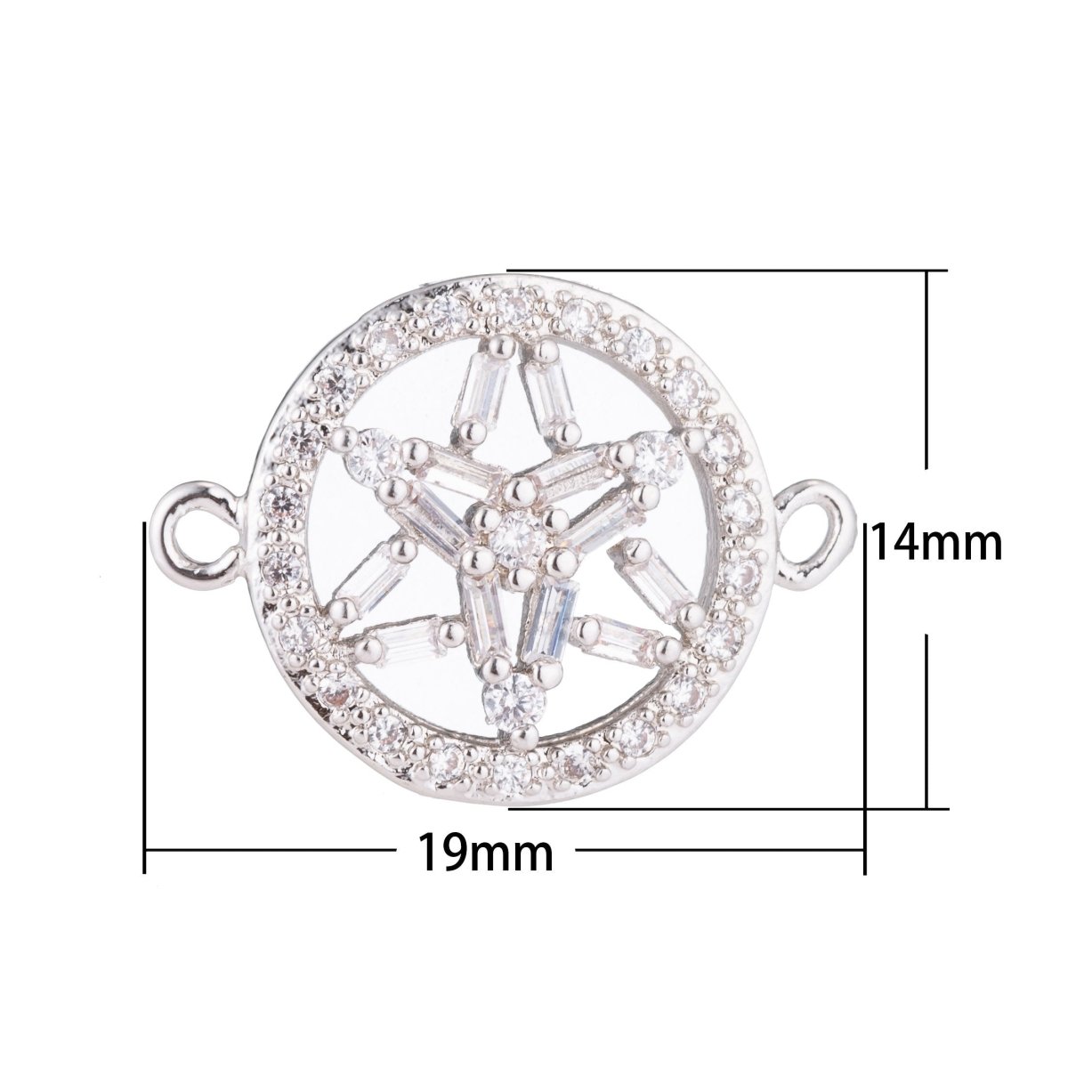 DEL-White Gold Filled Shining Star, Circle of Love, Cubic Zirconia Bracelet Connector Charm, Necklace Pendant, Findings for Jewelry Making, F-156 - DLUXCA