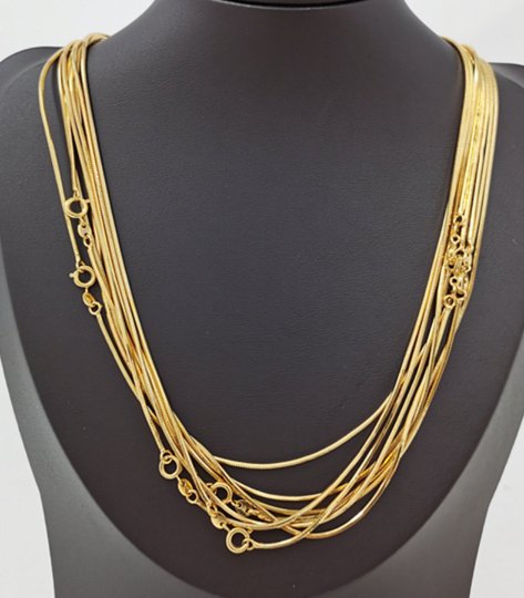 Delicate 24K Gold Plated 23.5 inches Omega Necklace w/ Spring Ring, 1mm In Width, "Yellow Gold Chain", Necklace Ready To Wear | CN-191 Clearance Pricing - DLUXCA
