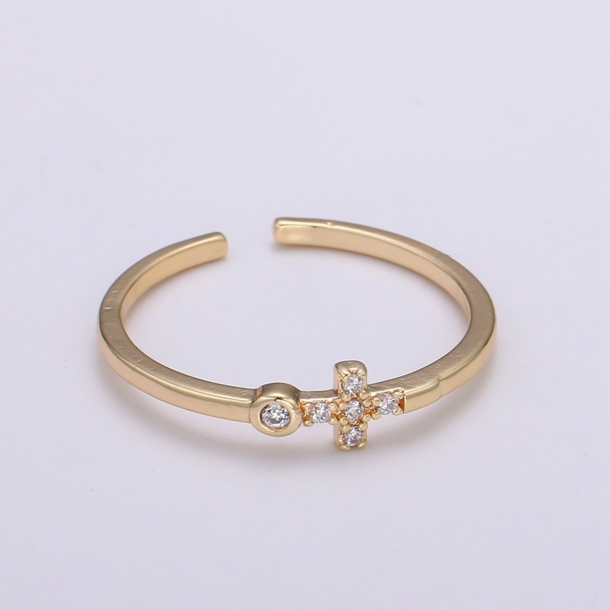 Delicate Sideway Cross Ring 18k gold Filled Open Adjustable Ring R306 - DLUXCA