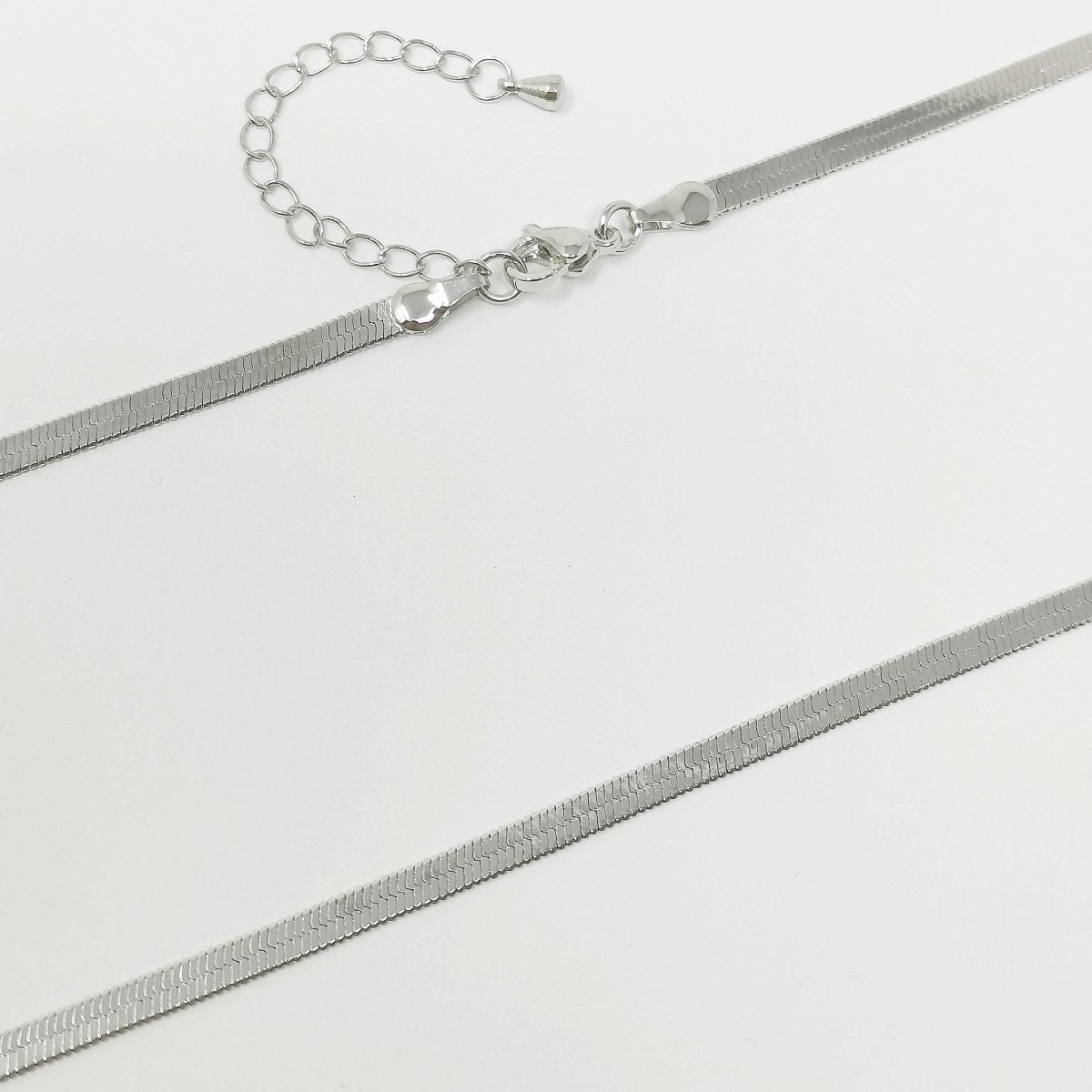Delicate Silver Herringbone Chain 3.5mm Flat Herringbone Chain Necklace 16, 18, 20.5 Inches with 2" chain extender Gift for Her Everyday Necklace | CN-894 CN-914 CN-919 Clearance Pricing - DLUXCA