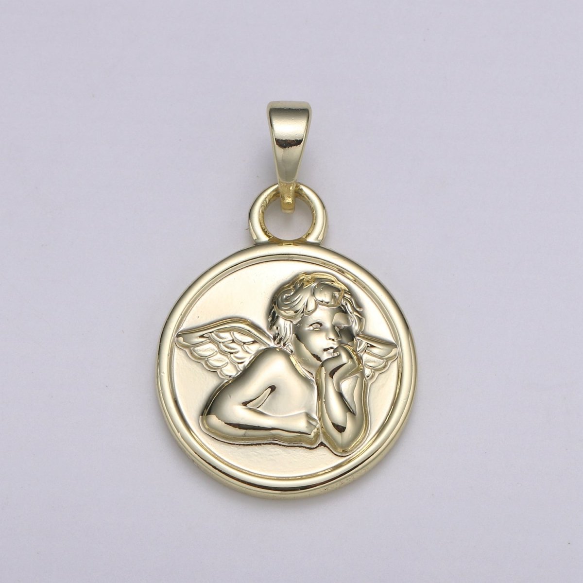 Detailed Cherub Angel Coin Medallion 15mm Disc Charm 14k Gold Filled Charm Religious Angelic Spiritual Charm Wing Pendant Love Jewelry H-232 - DLUXCA