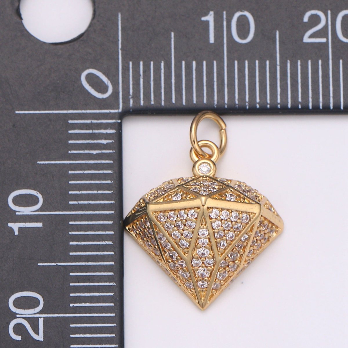 Diamond Design Micro Pave Clear CZ Charm, Acorn Pendant Geometric Gold Charm, DIY Jewelry Necklace E-592 - DLUXCA